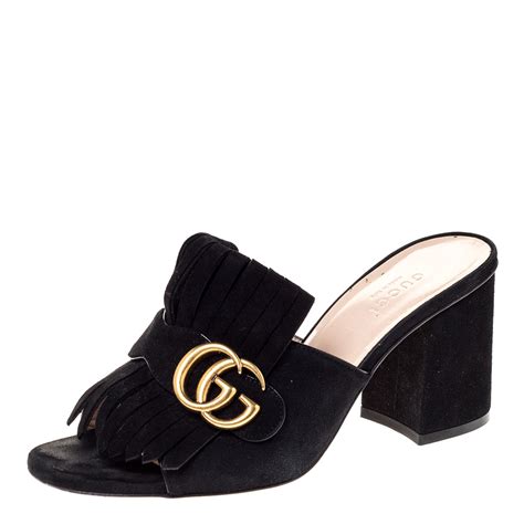 black gucci mule women|Gucci marmont fringe mules.